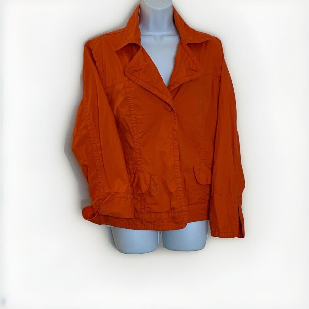 Chico's Woven Orange Cotton Jacket Coat Blazer sz 2 L (11)